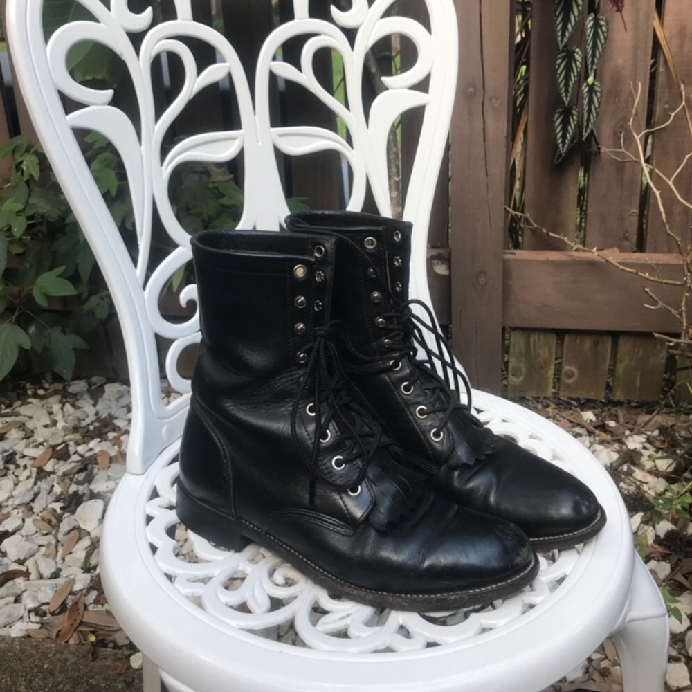 7.5 black Justin combat boots vintage